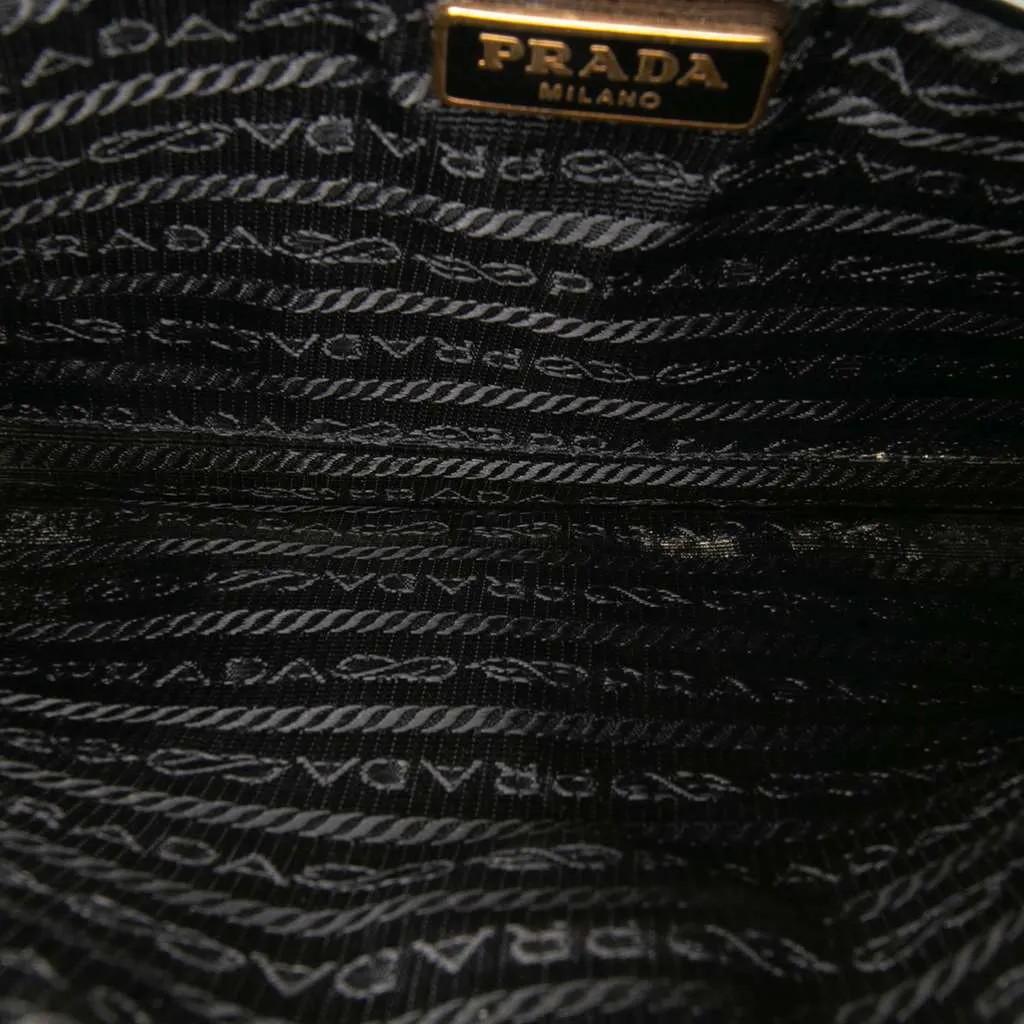Prada Spazzolato Bow Pochette Black Leather Good - Model View