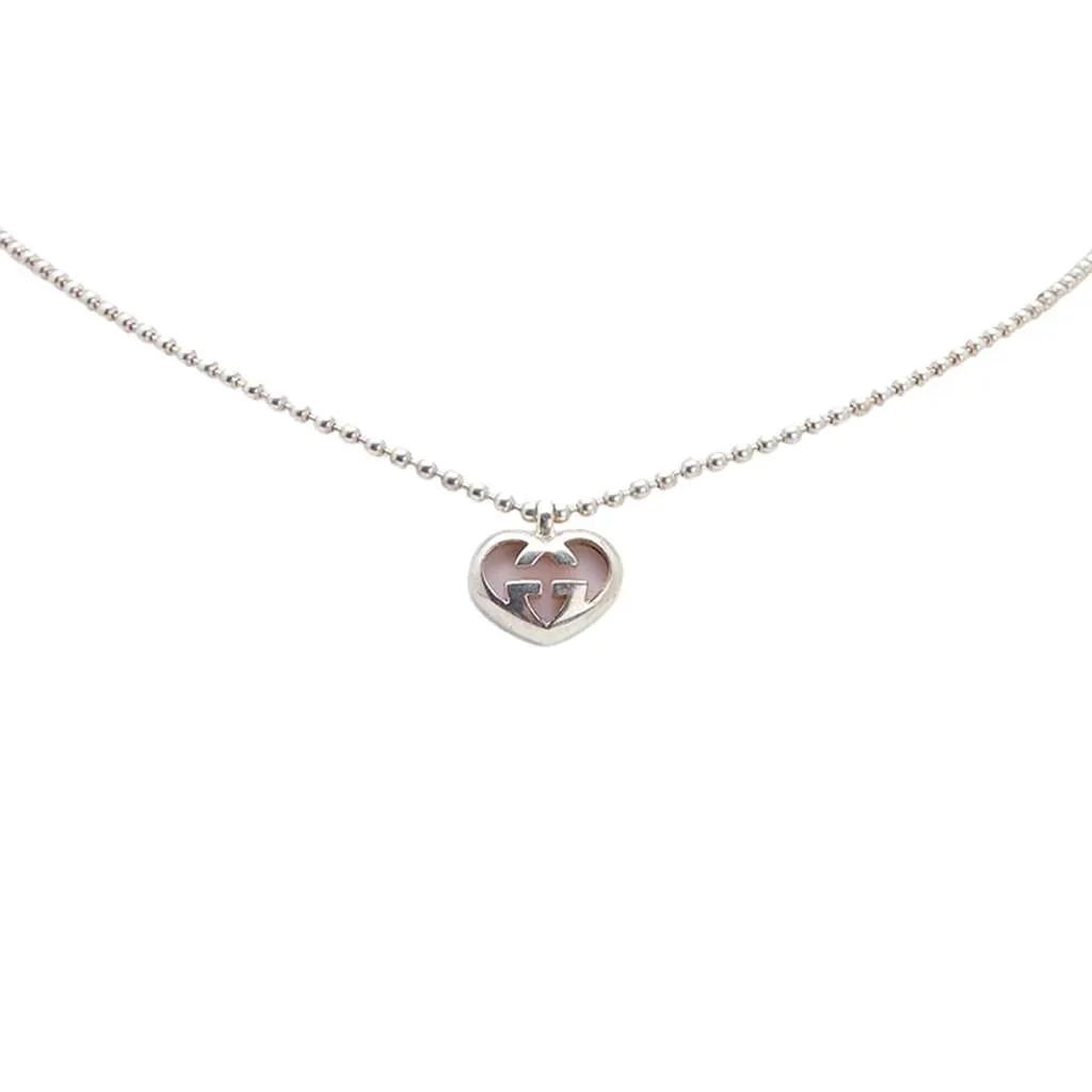 Gucci Sterling Silver and Opal Love Britt Pendant Necklace Silver Silver Good - Front View