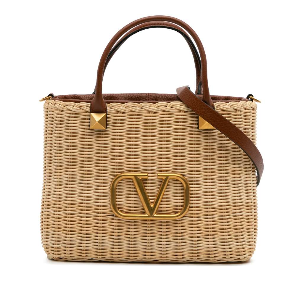 Valentino Wicker Vlogo Top Handle Bag