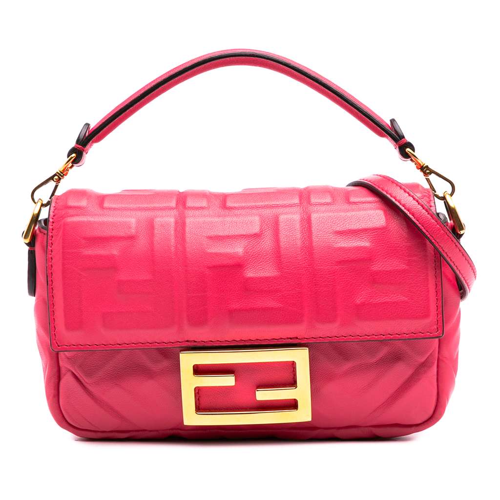 Fendi Mini Zucca Embossed Leather Baguette Satchel