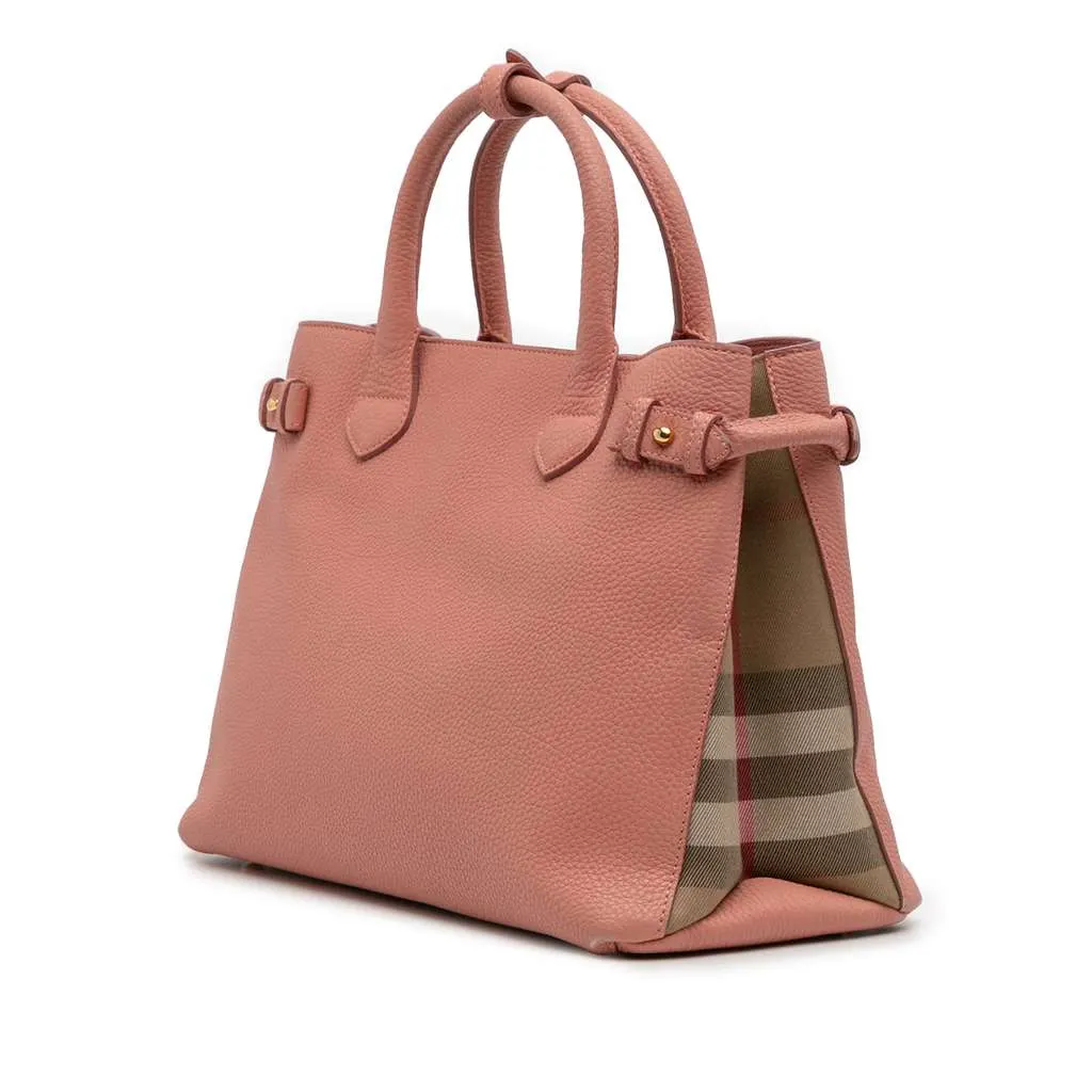 Burberry Medium Leather and House Check Banner Satchel Pink Leather Good - Inside View