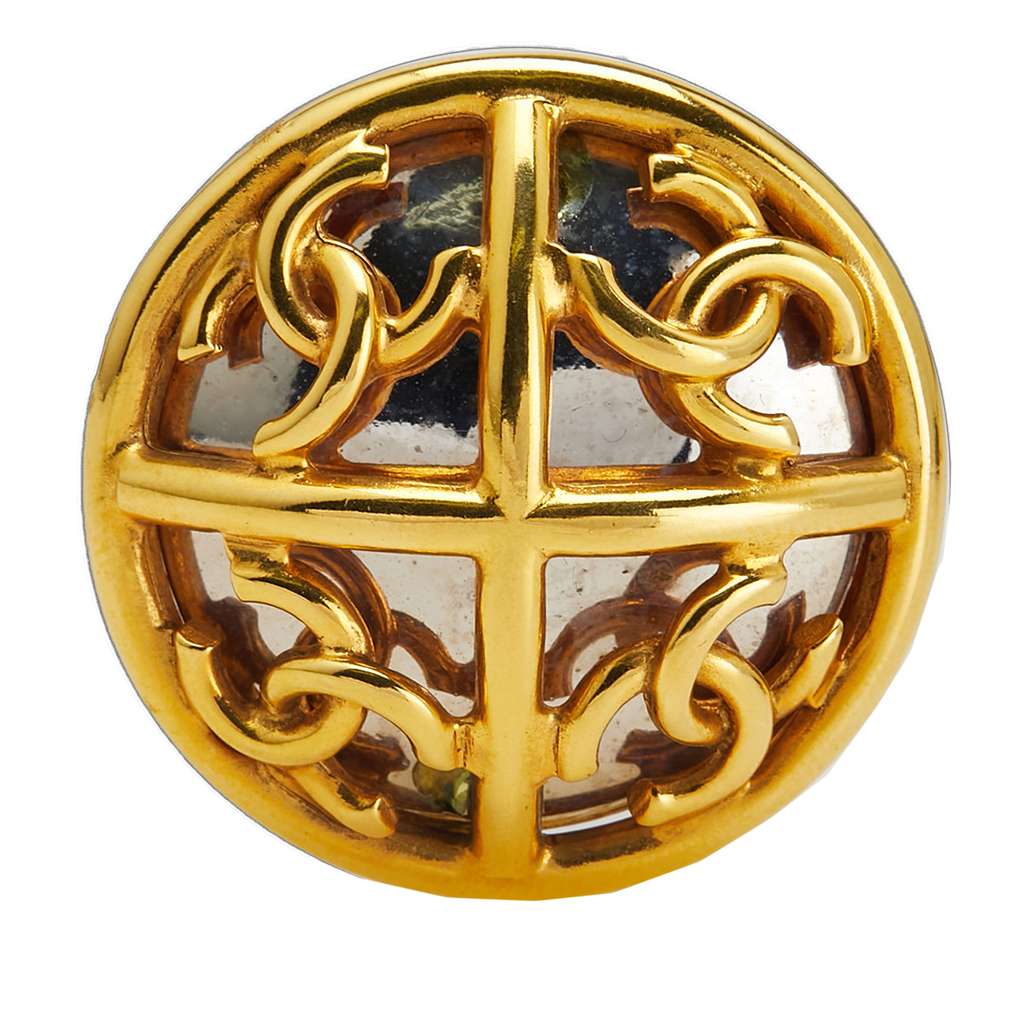 Chanel Gold Plated and Silver Plated CC Round Brooch