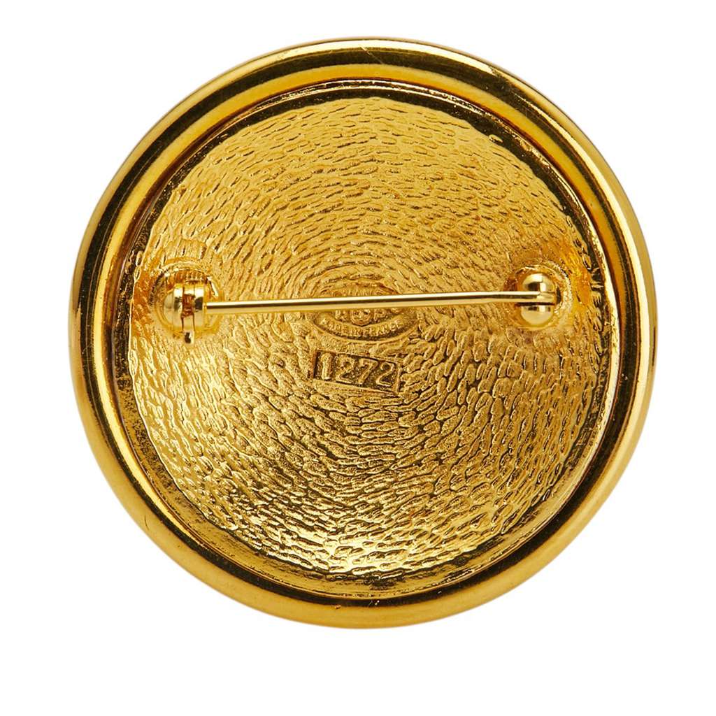 Chanel Gold Plated and Silver Plated CC Round Brooch - Back view