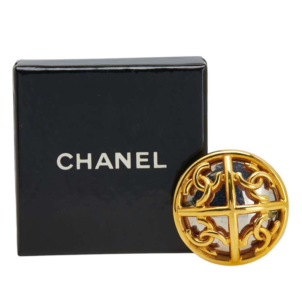 Chanel Gold Plated and Silver Plated CC Round Brooch - 4