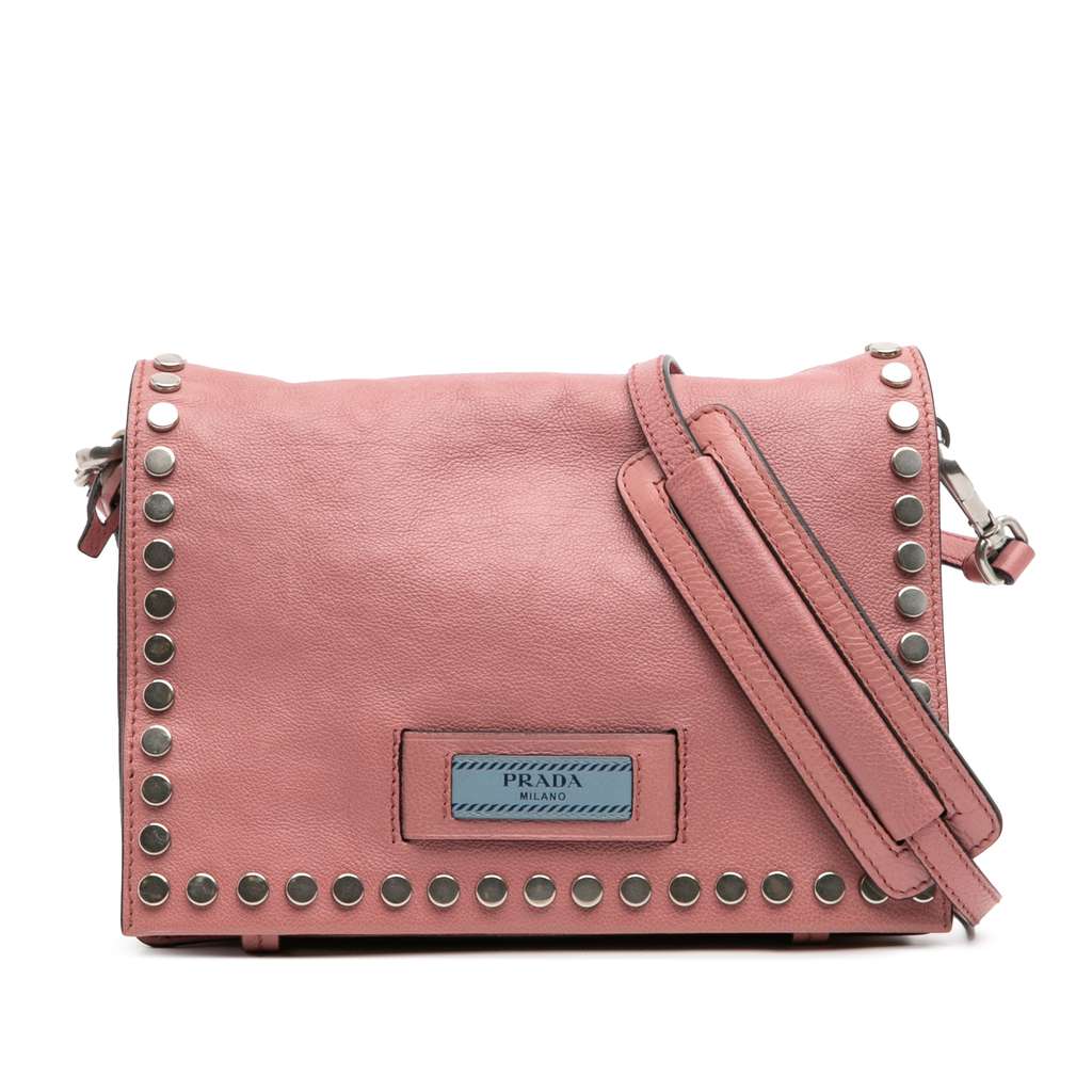 Prada Glace Calf Studded Etiquette Flap Crossbody