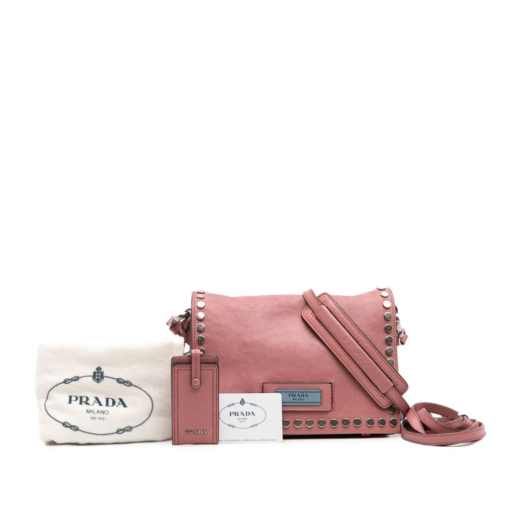 Prada Glace Calf Studded Etiquette Flap Crossbody - Image 12