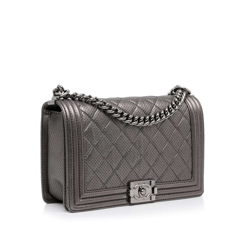 Chanel Medium Quilted Perforated Metallic Lambskin Boy Flap - 2