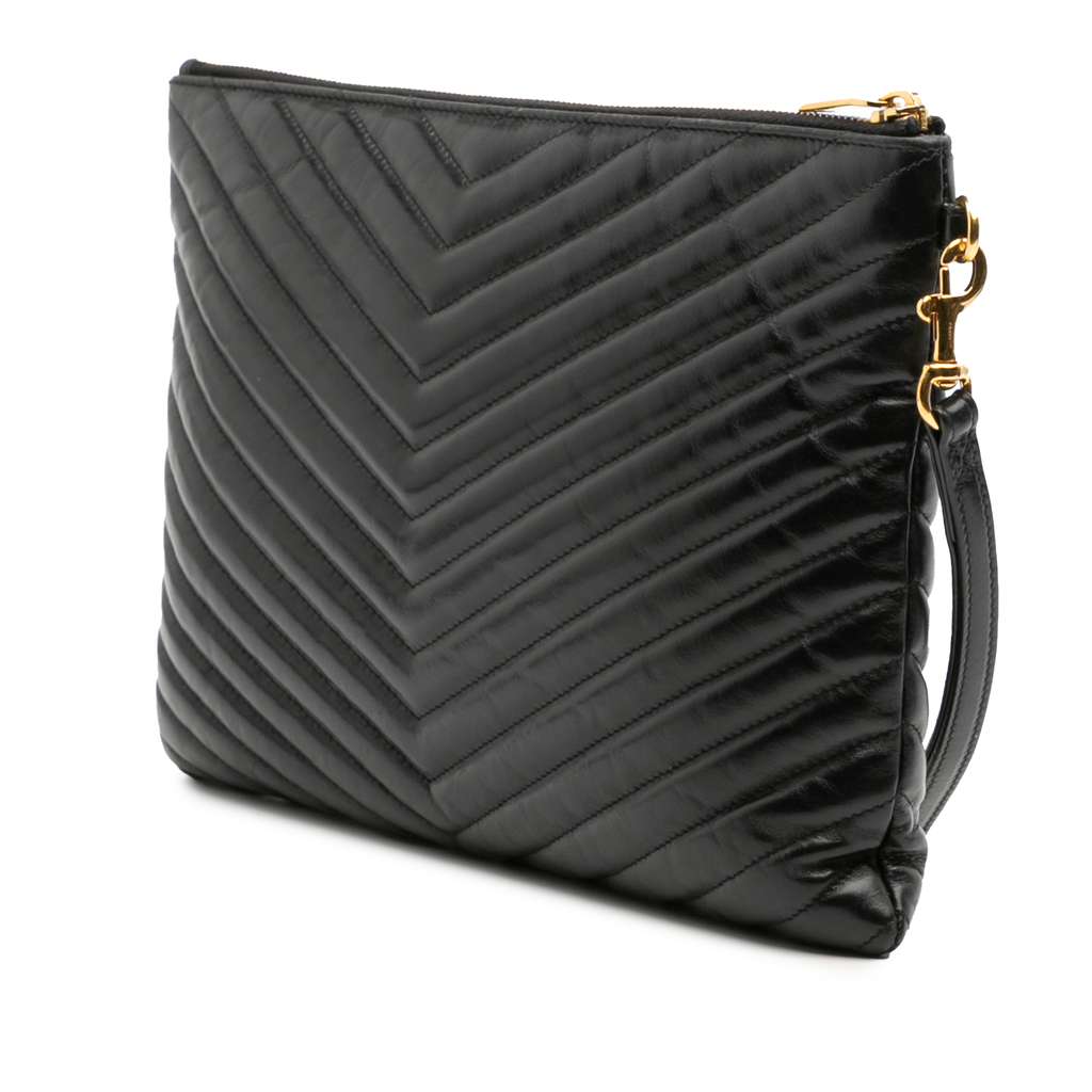 Saint Laurent Leather Chevron Monogram Document Holder - 2