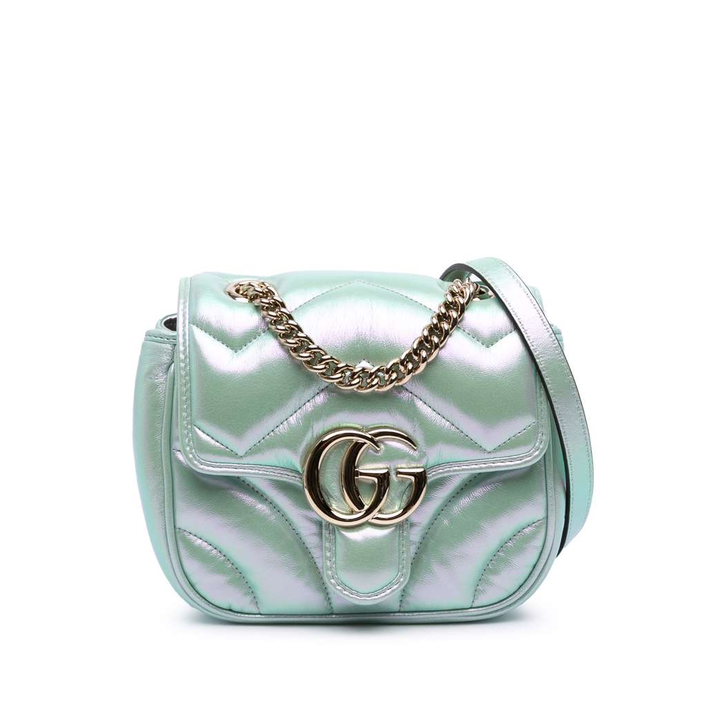 Gucci Mini GG Marmont Matelasse Iridescent Leather Flap Crossbody