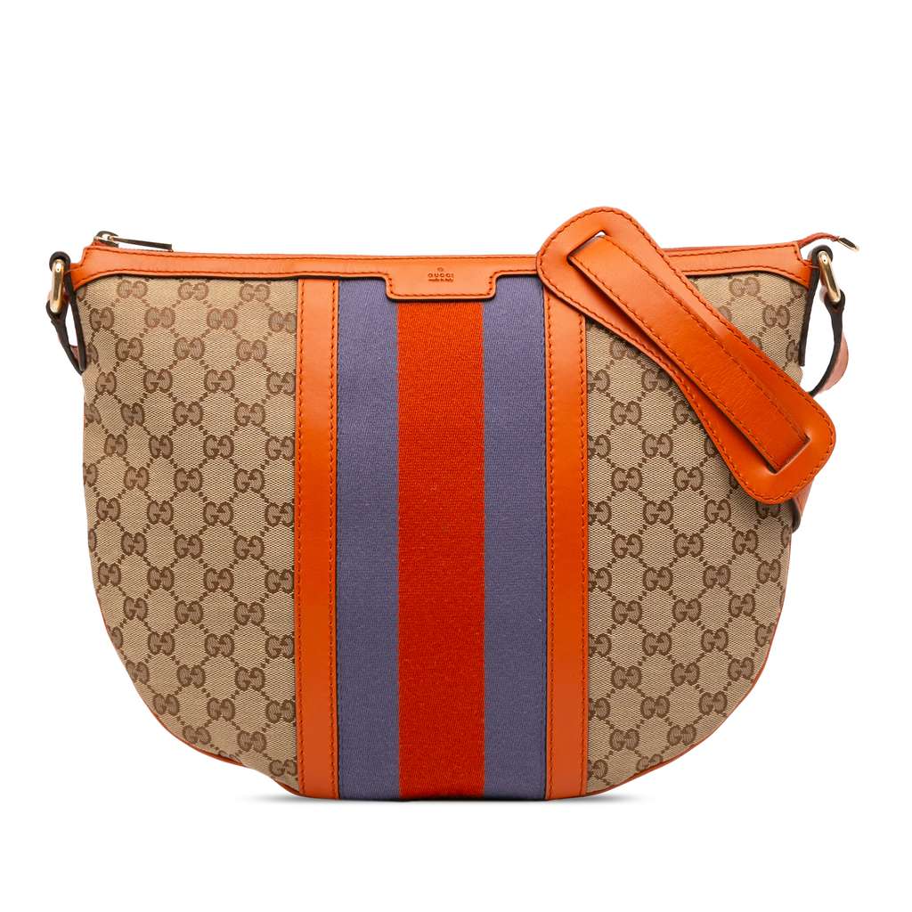 Gucci Medium GG Canvas Web Half Moon Crossbody