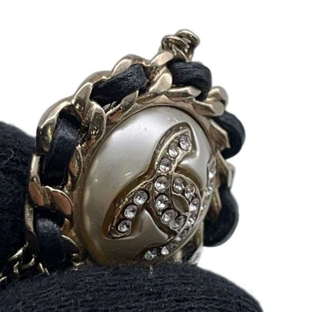 Chanel Gold Plated Faux Pearl CC Rhinestone Pendant Necklace - Side view