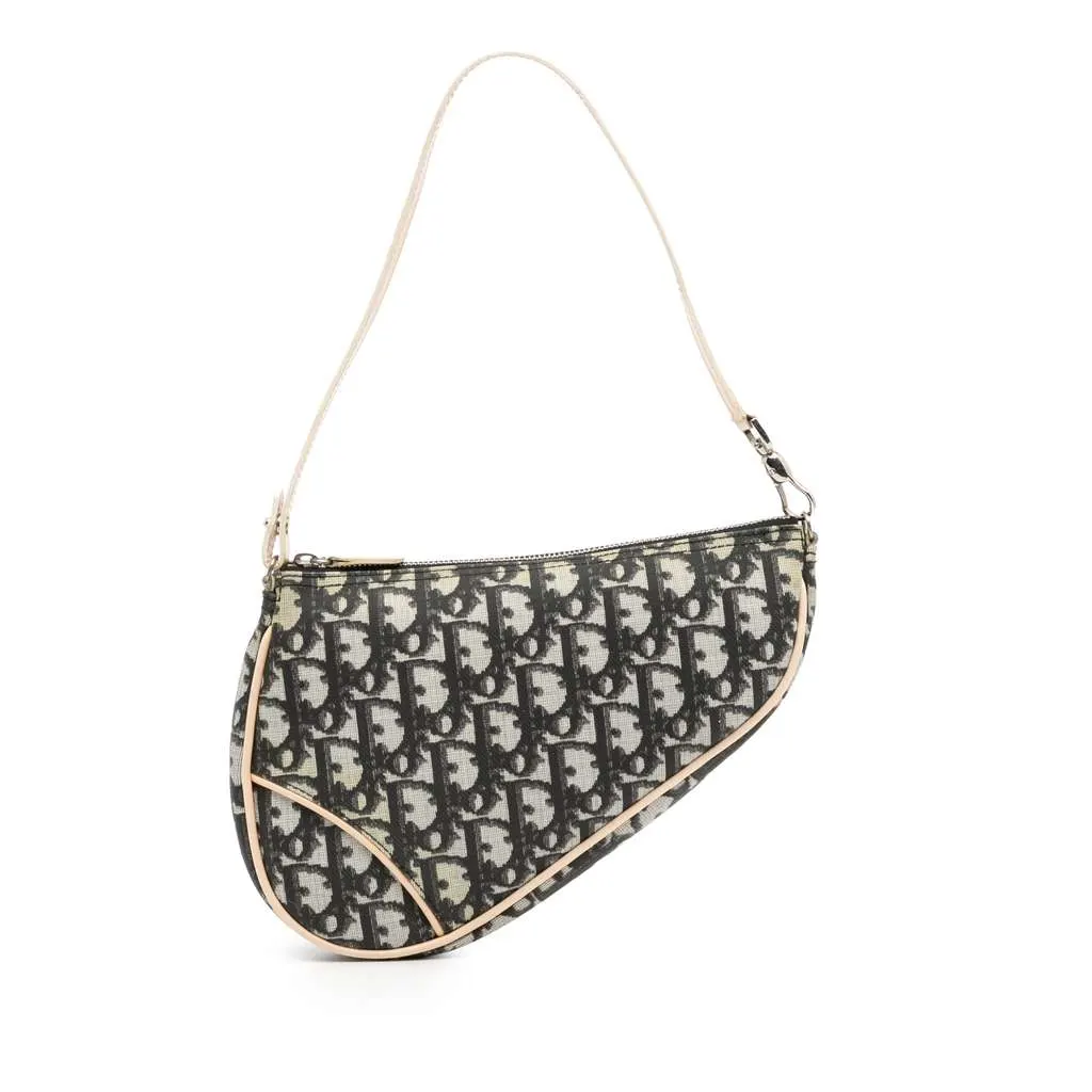Dior Mini Diorissimo Coated Canvas Saddle Pochette Black Canvas Good - Front View