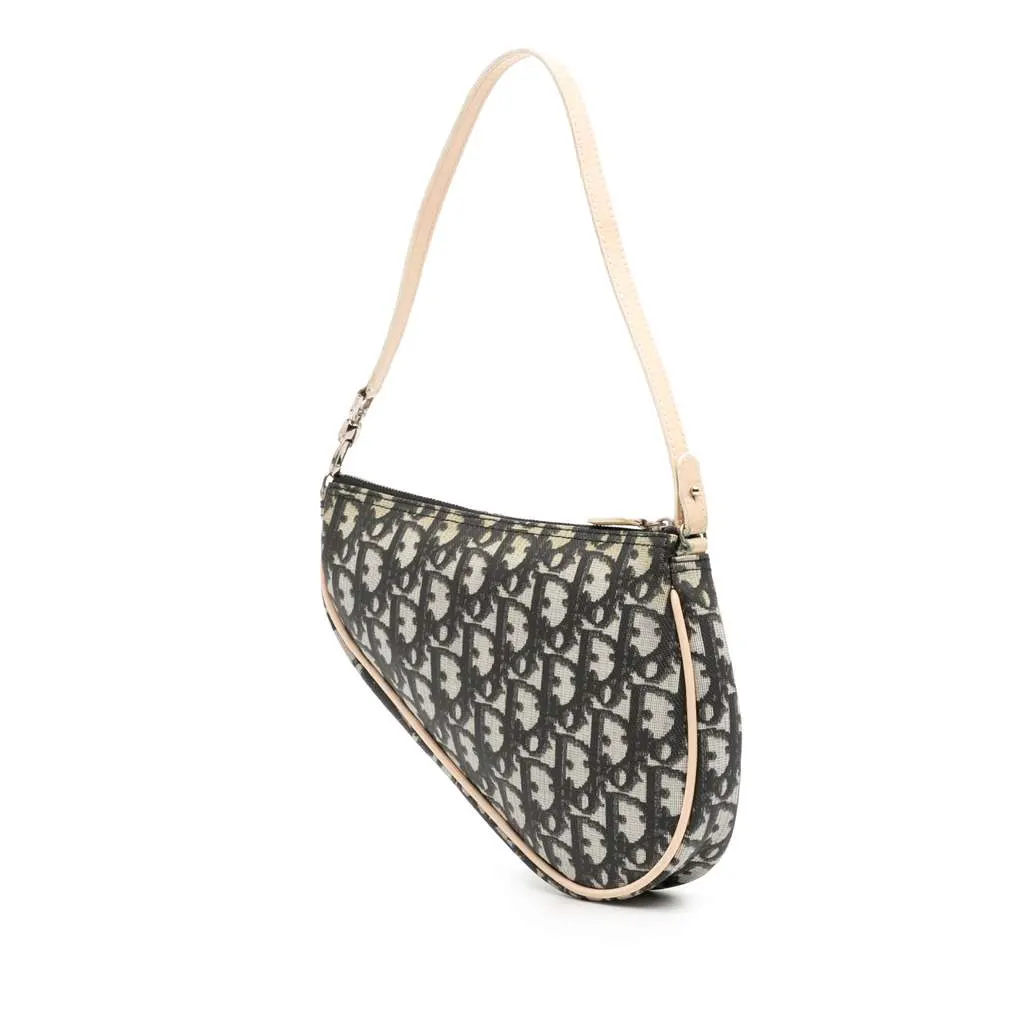 Dior Mini Diorissimo Coated Canvas Saddle Pochette Black Canvas Good - Back View