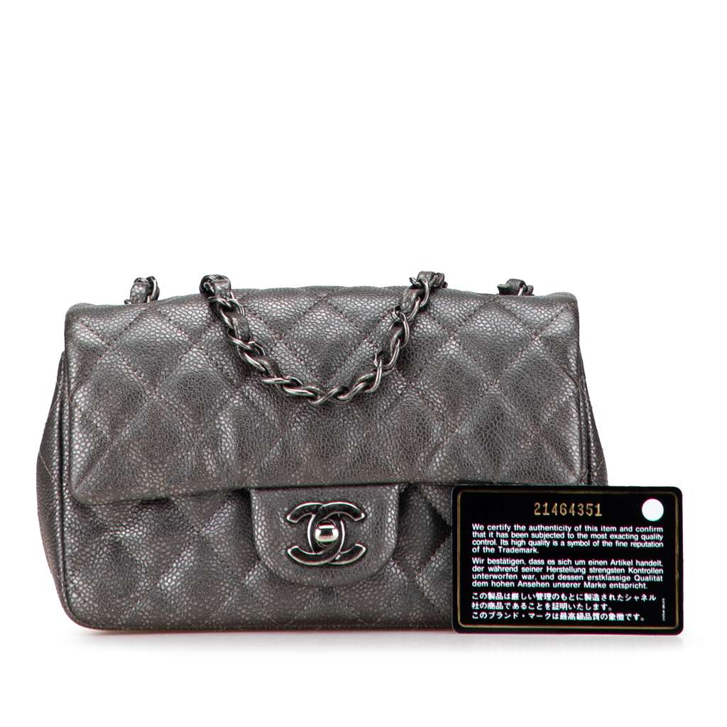 Chanel Mini Rectangular Classic Metallic Caviar Single Flap - Image 12