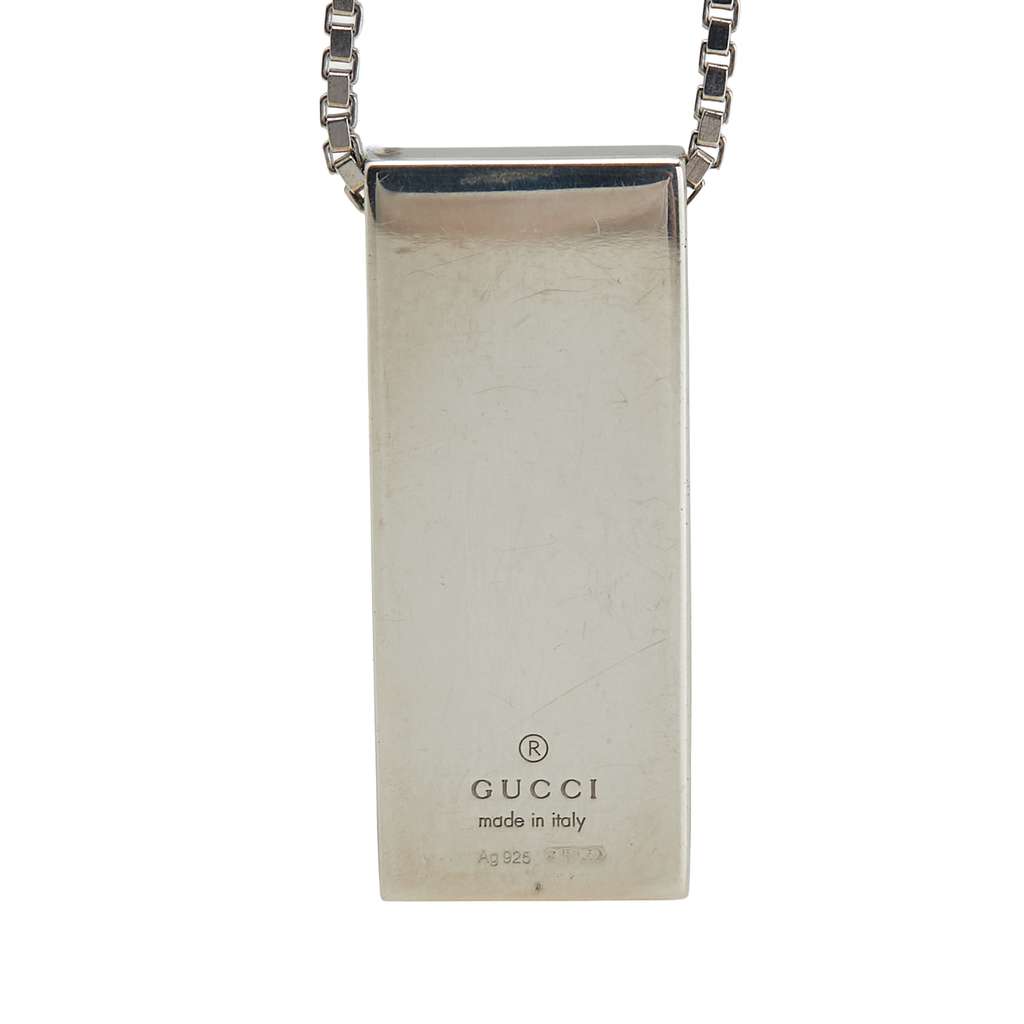 Gucci Sterling Silver Logo Plate Pendant Necklace - 2
