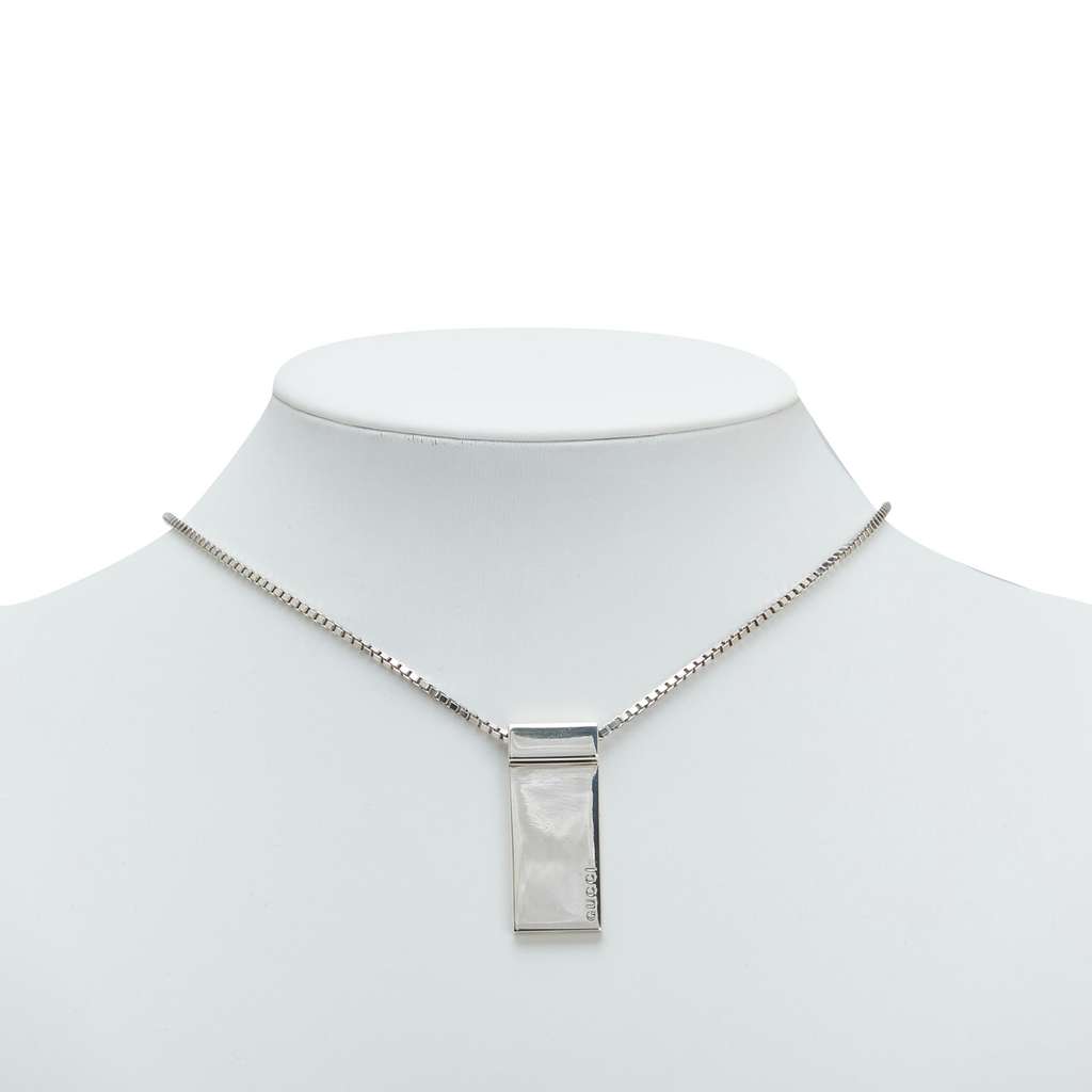 Gucci Sterling Silver Logo Plate Pendant Necklace - 5
