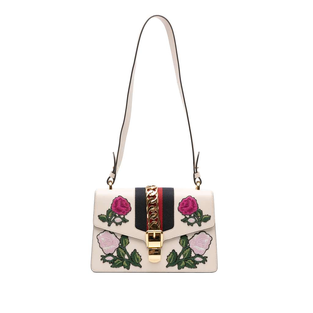 Gucci Small Floral Embroidered Leather Sylvie Satchel