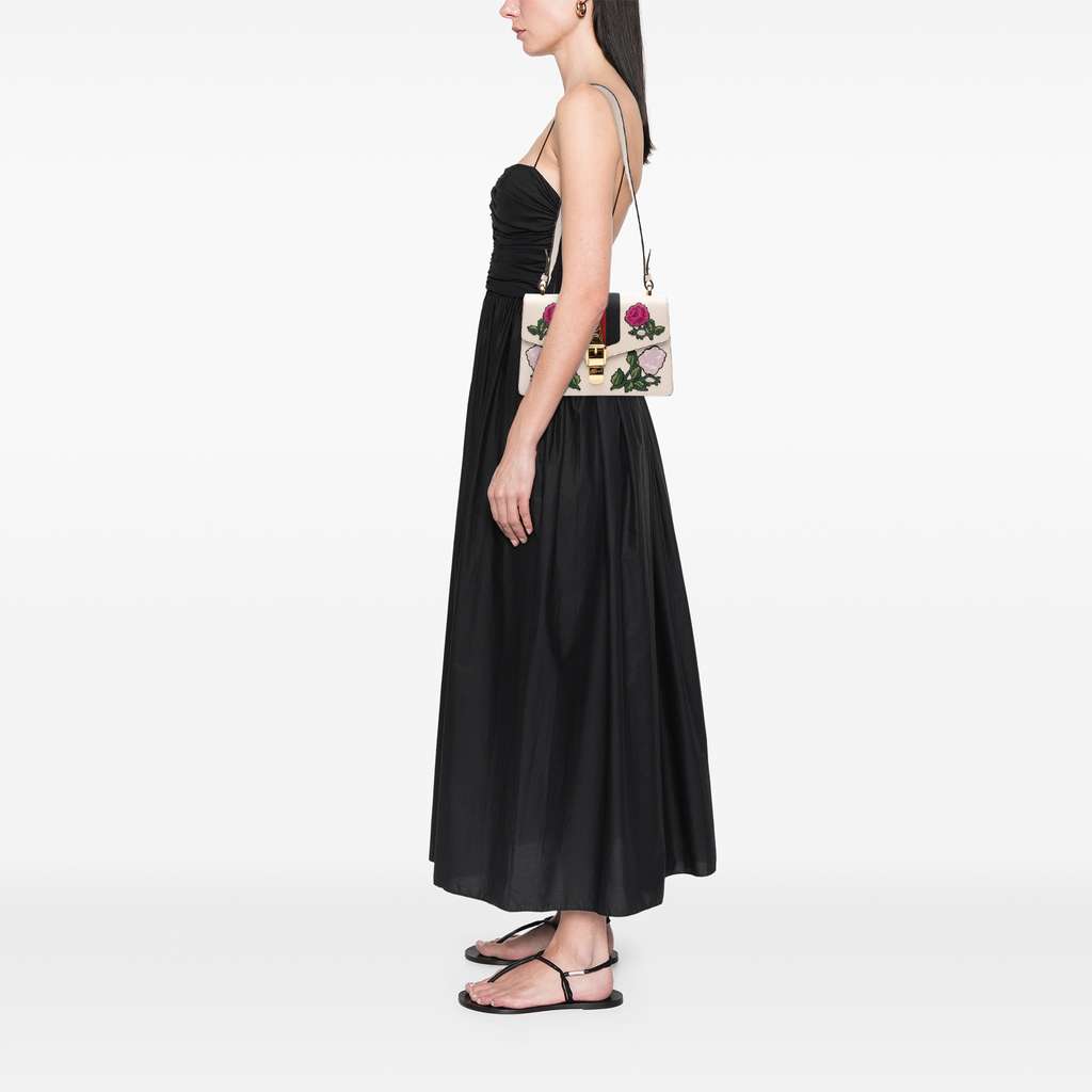 Gucci Small Floral Embroidered Leather Sylvie Satchel - Image 11