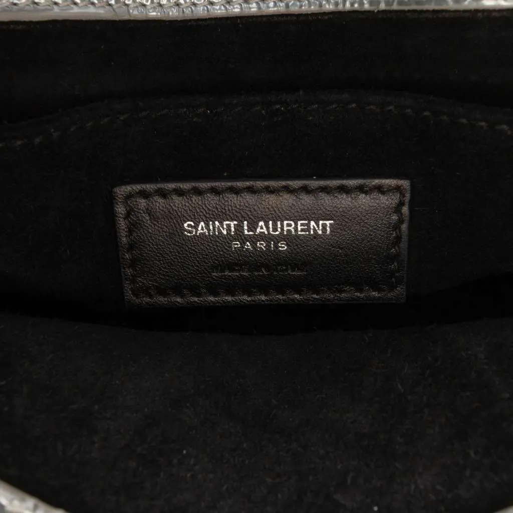 Saint Laurent Nano Metallic Crinkled Calfskin Supple Sac De Jour Satchel Silver Leather Good - Box View