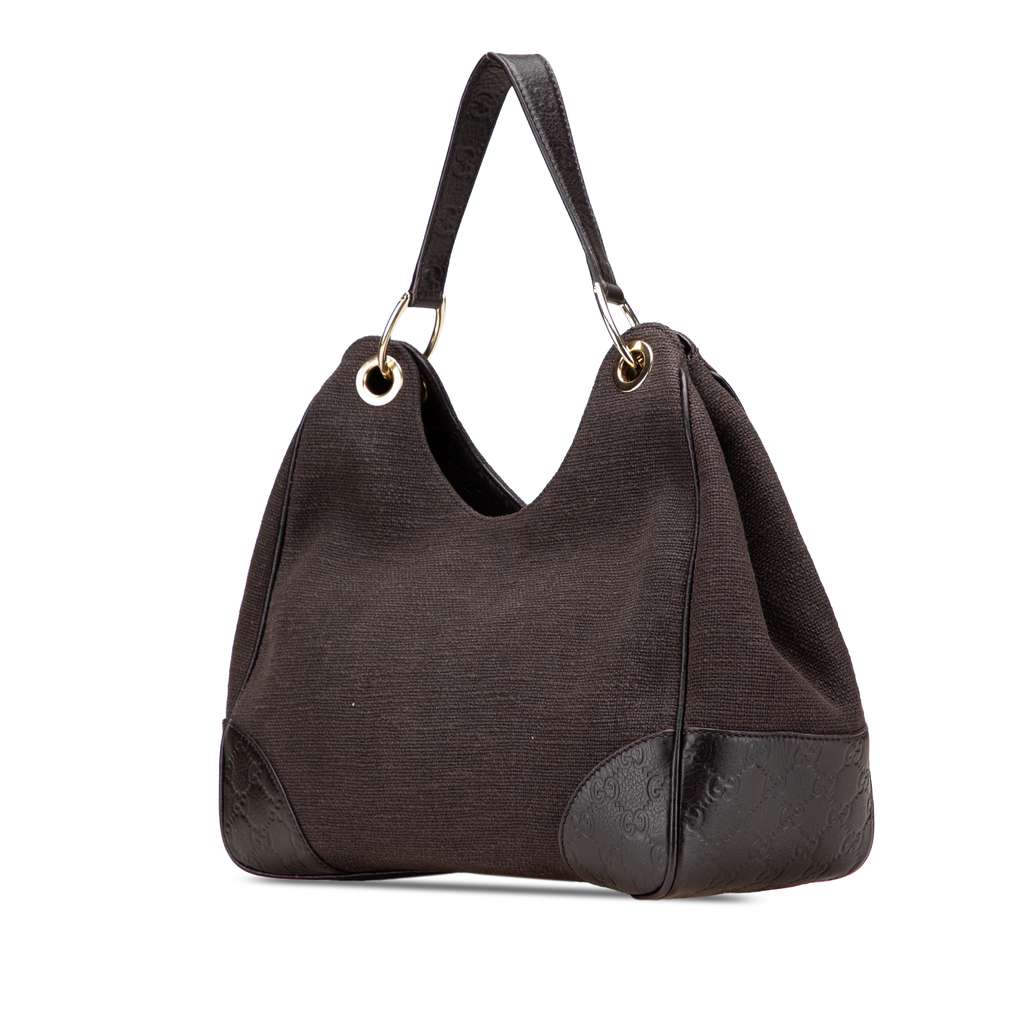 Gucci Guccissima Trimmed Canvas Shoulder Bag - Back view