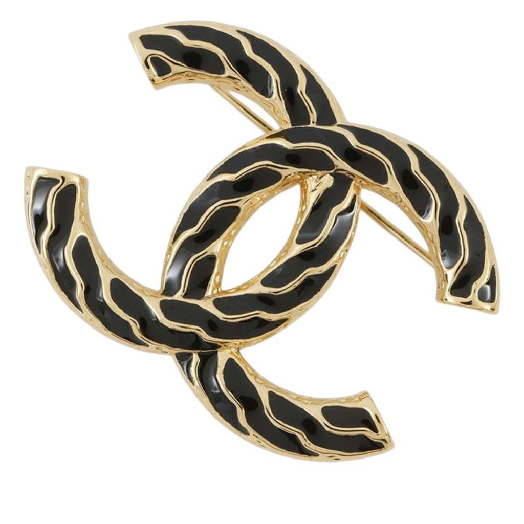 Chanel CC Gold Plated Enamel Brooch