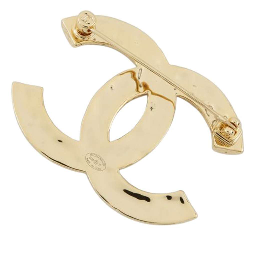 Chanel CC Gold Plated Enamel Brooch - Back view