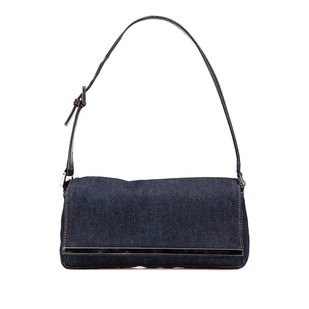 Fendi Denim Shoulder Bag Blue Denim Good - Front View