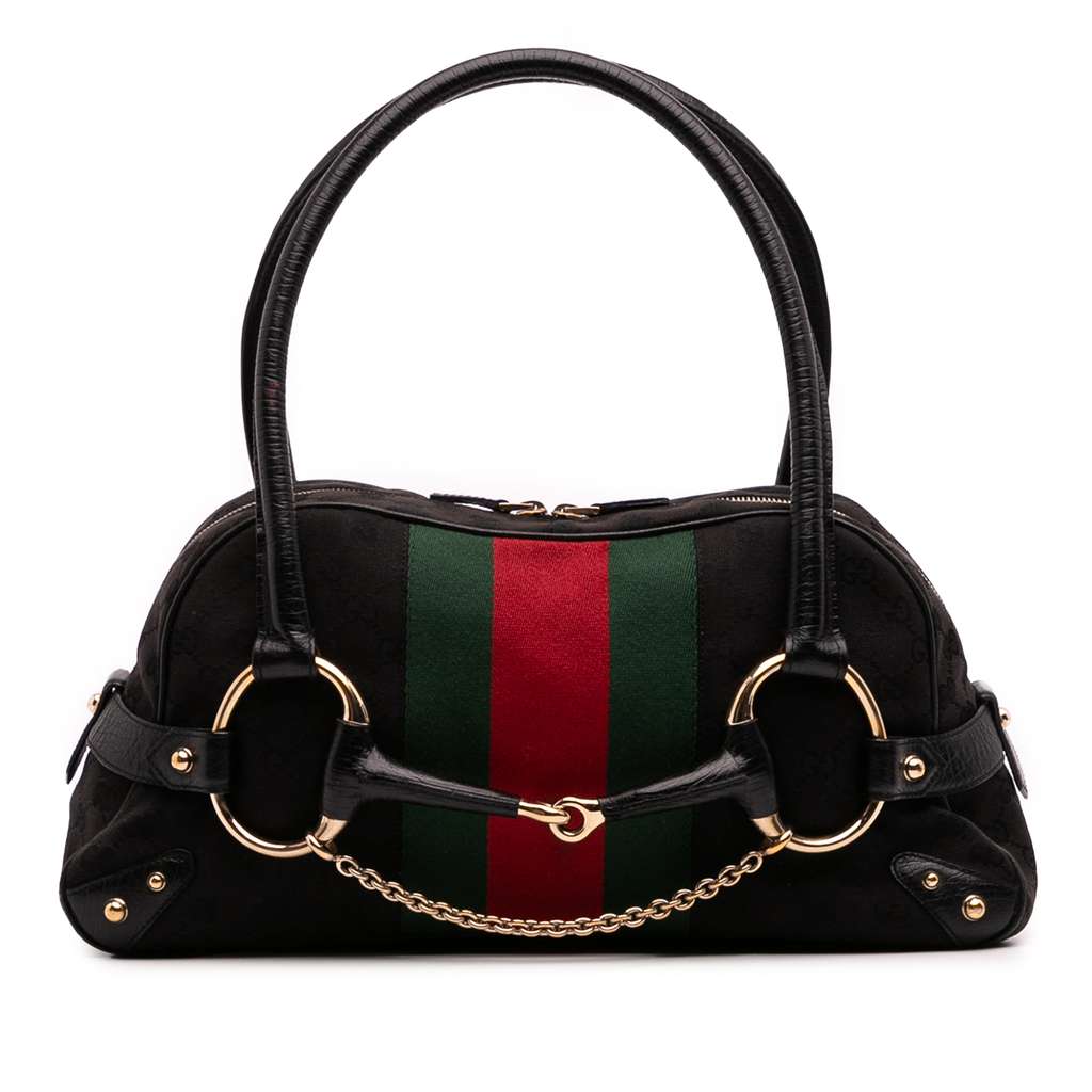 Gucci GG Canvas Horsebit Web Chain Bowler Bag