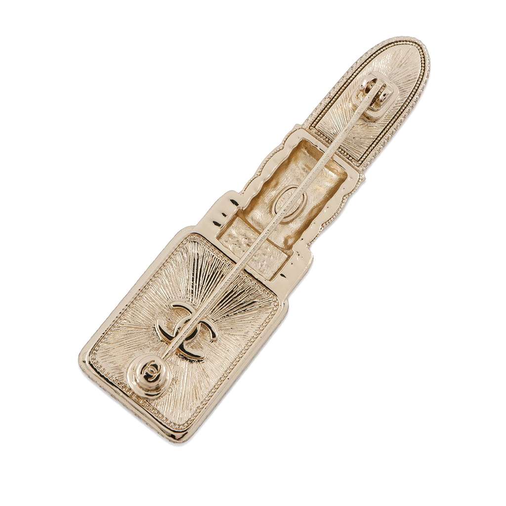 Chanel Gold Plated Resin Crystal Lipstick Brooch - 2