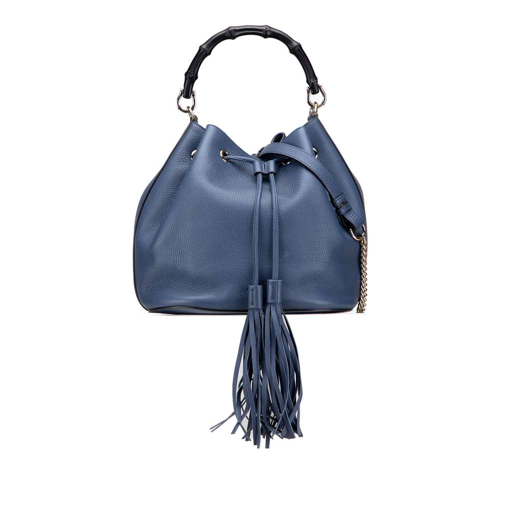 Gucci Leather Miss Bamboo Tassel Bucket Bag