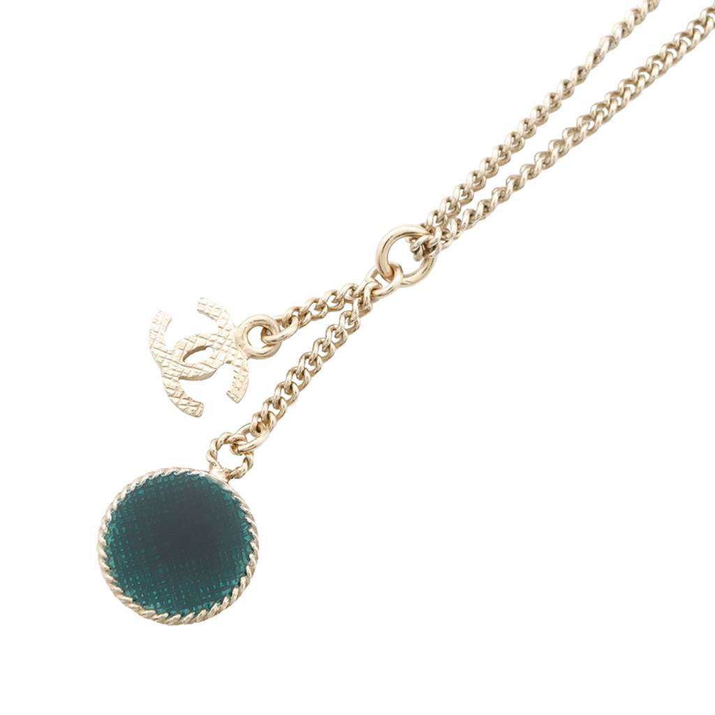 Chanel Gold Plated CC Charm Round Enamel No 5 Pendant Necklace - 2