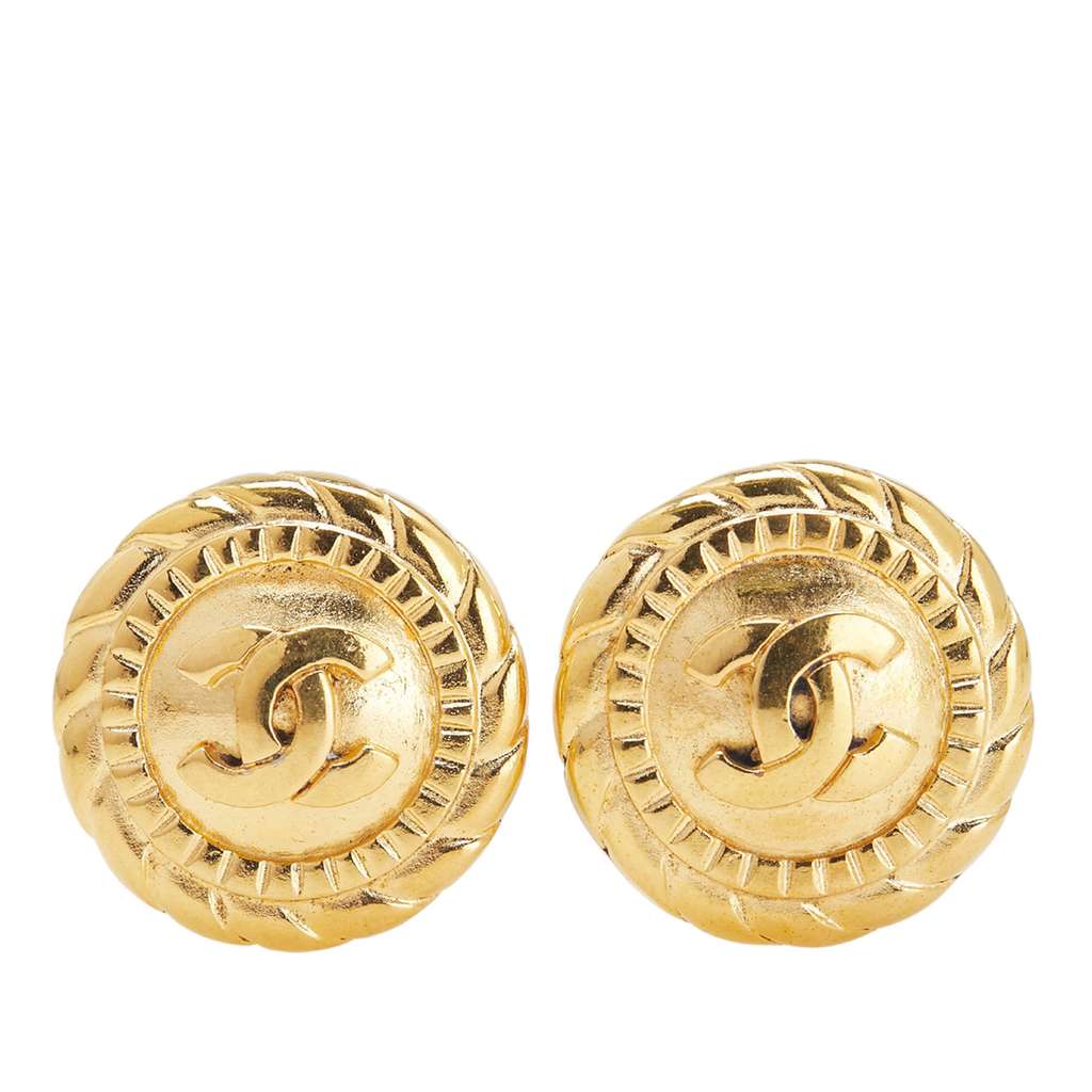 Chanel Gold Plated CC Logo Clip on Earrings