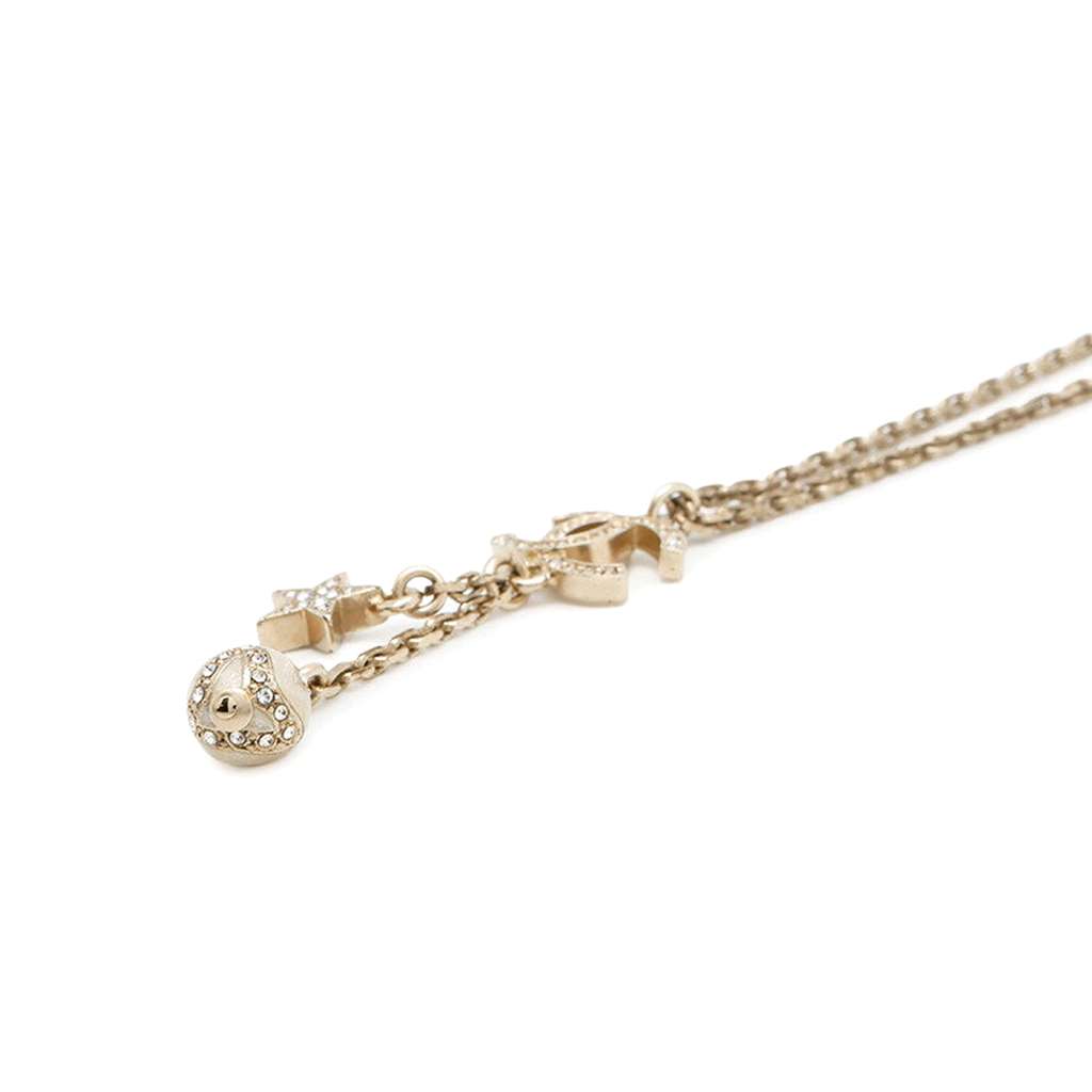 Chanel Gold Plated CC Rhinestones Star and Ball Pendant Necklace - 3