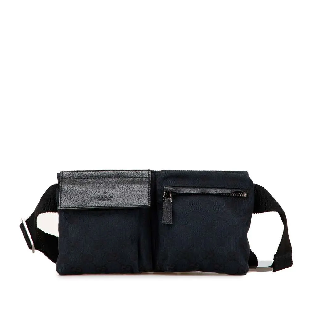 Gucci GG Canvas Double Pocket Belt Bag Blue Canvas Good - Front View