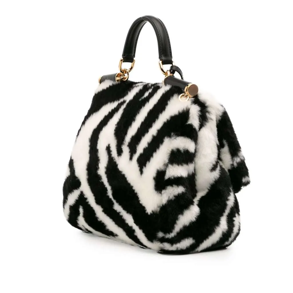 Dolce & Gabbana Medium Faux Fur Zebra Print Miss Sicily Satchel Black Polyester Good - Back View