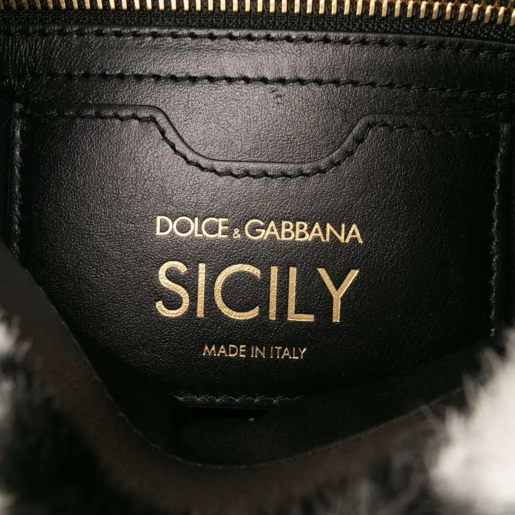 Dolce & Gabbana Medium Faux Fur Zebra Print Miss Sicily Satchel Black Polyester Good - Box View