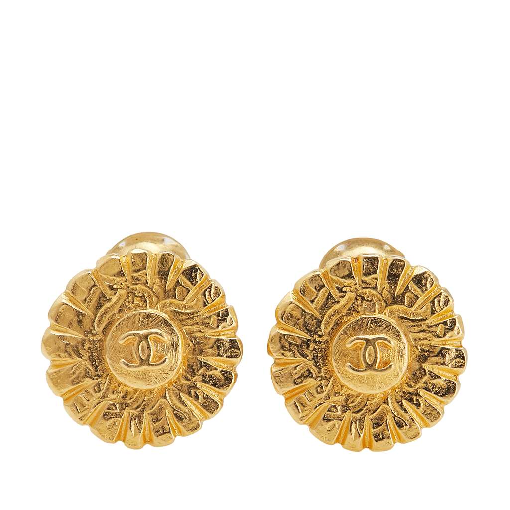 Chanel Gold Plated CC Flower Clip On Earrings