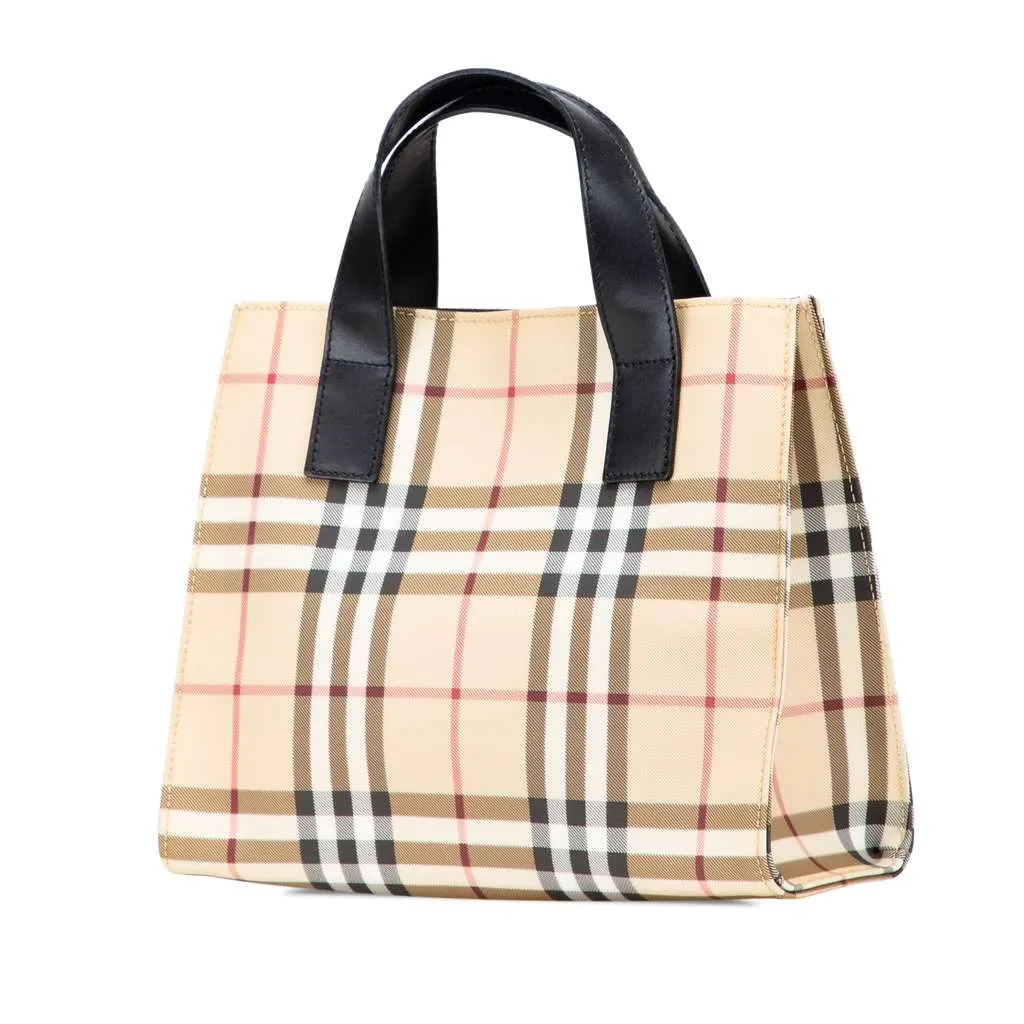 Burberry House Check Coated Canvas Tote Brown Canvas Good - Back View