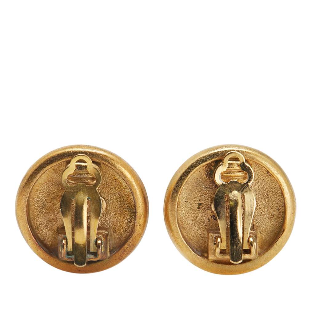 Chanel Gold Plated Round Button Clip On Earrings - Back view