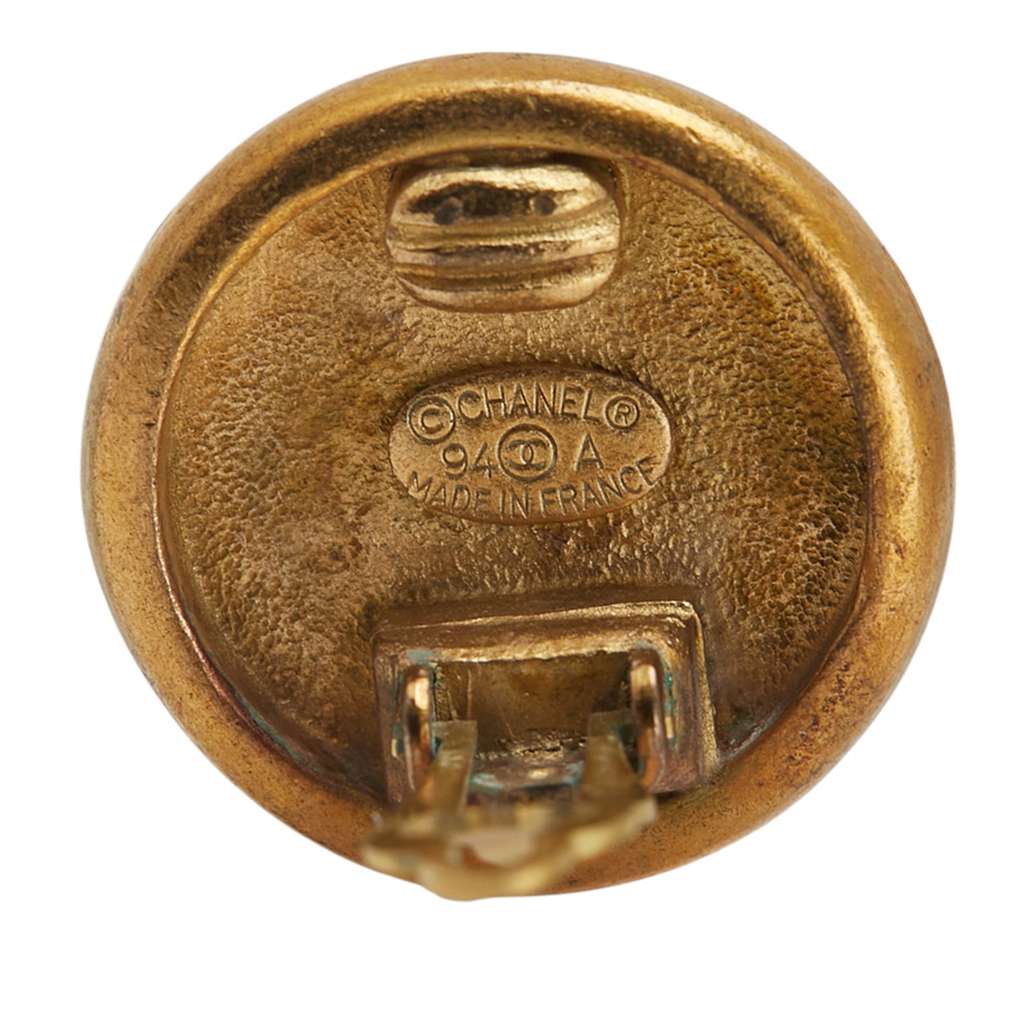 Chanel Gold Plated Round Button Clip On Earrings - Image 6