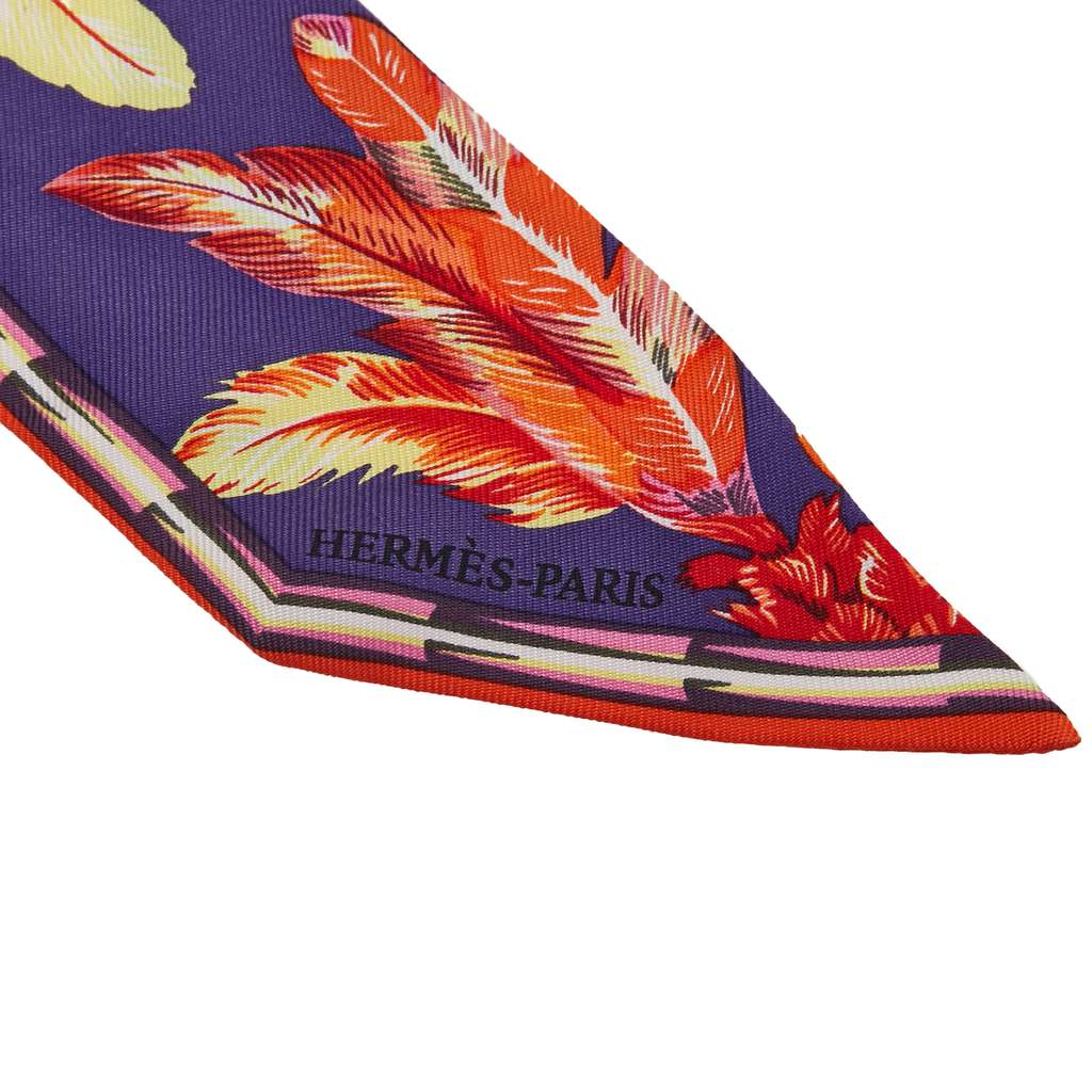 Hermès Twill Feather Motif Silk Twilly Scarf - Back view