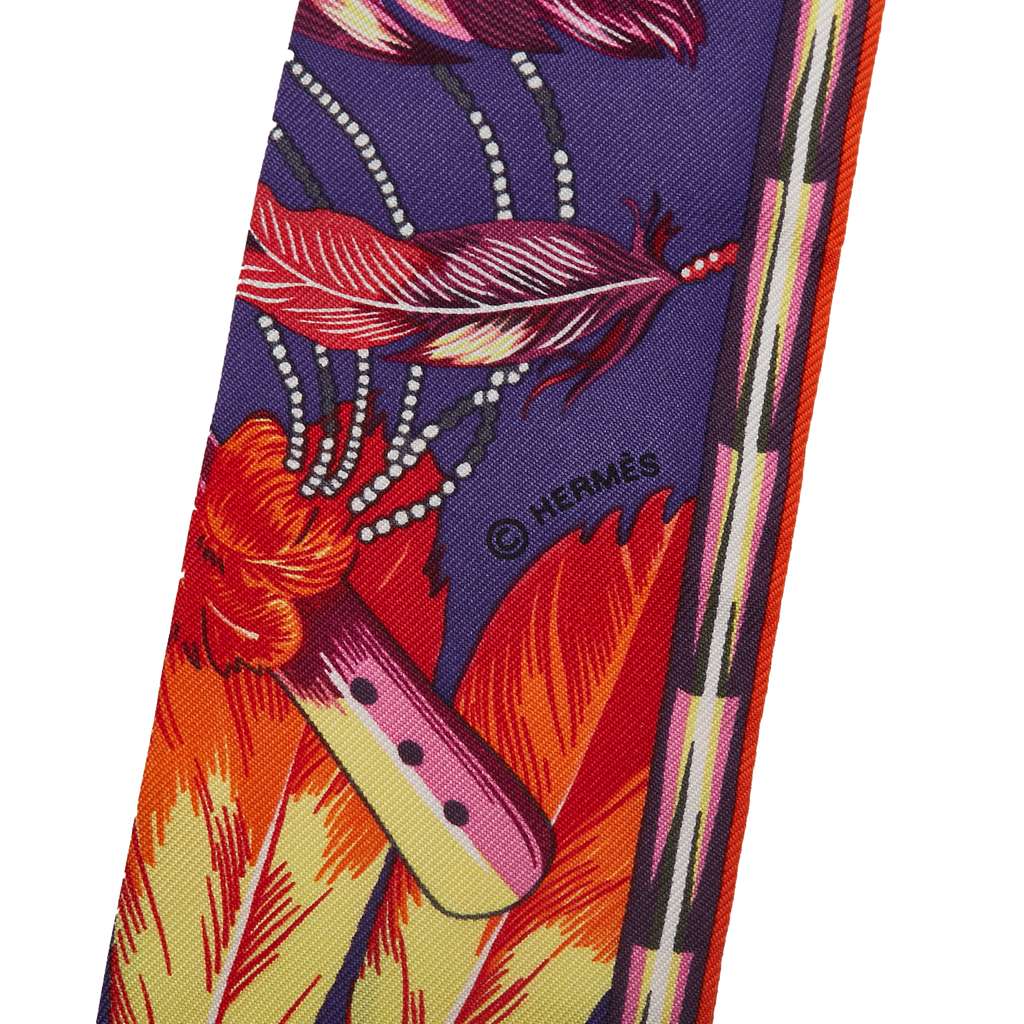 Hermès Twill Feather Motif Silk Twilly Scarf - Image 6