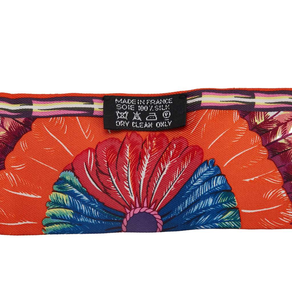 Hermès Twill Feather Motif Silk Twilly Scarf - 4