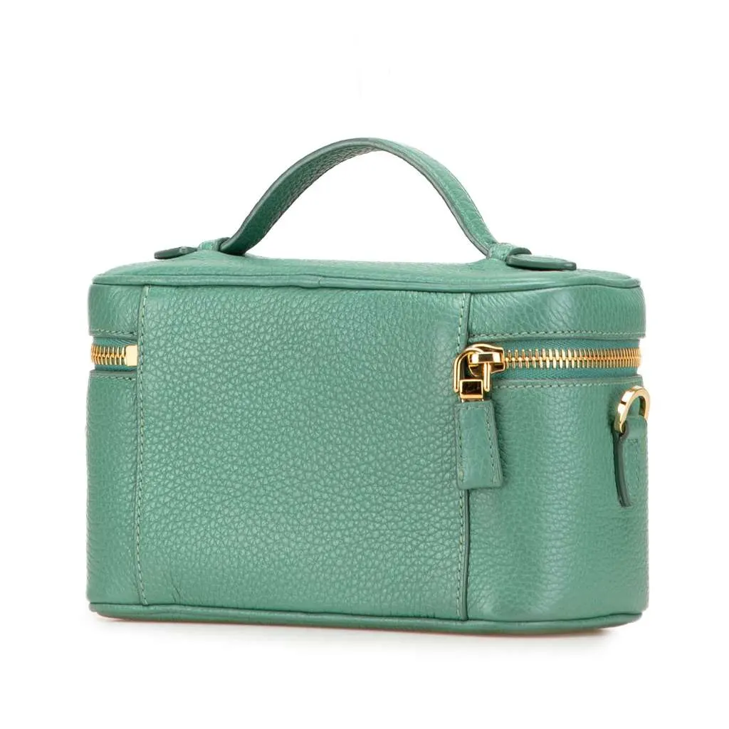 Prada Mini Vitello Daino Vanity Top Handle Bag Green Leather Good - Back View