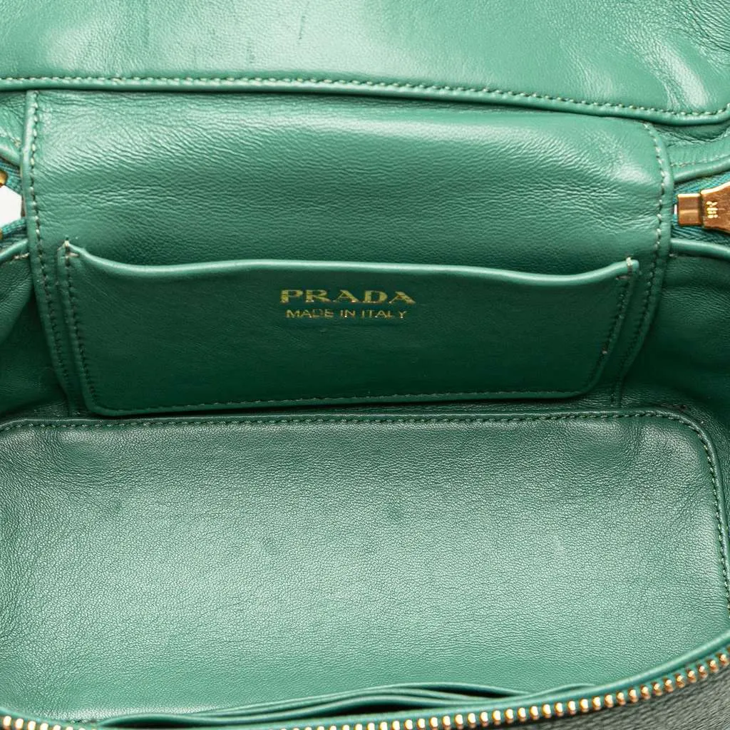 Prada Mini Vitello Daino Vanity Top Handle Bag Green Leather Good - Model View