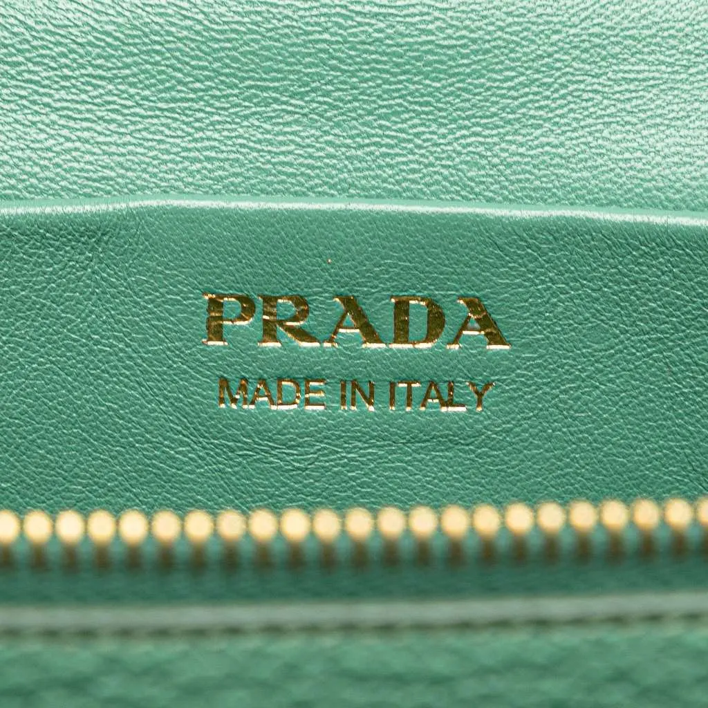 Prada Mini Vitello Daino Vanity Top Handle Bag Green Leather Good - Box View