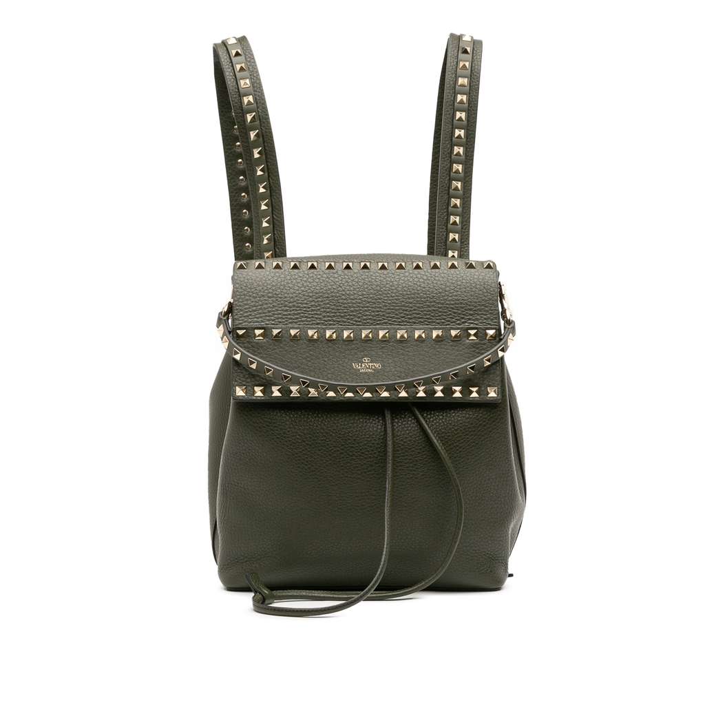 Valentino Grained Calfskin Rockstud Flap Backpack