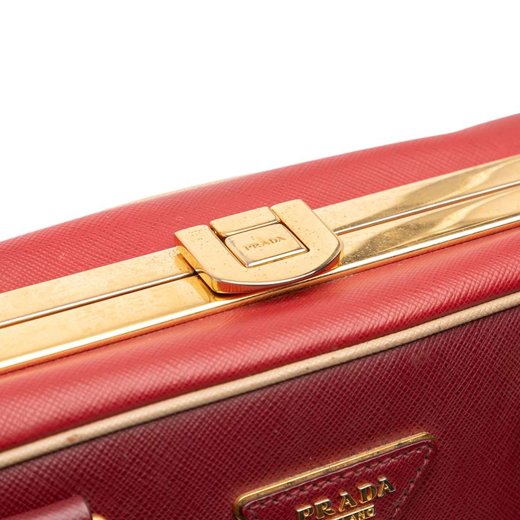 Prada Saffiano Lux Pyramid Frame Top Handle Bag - Image 10