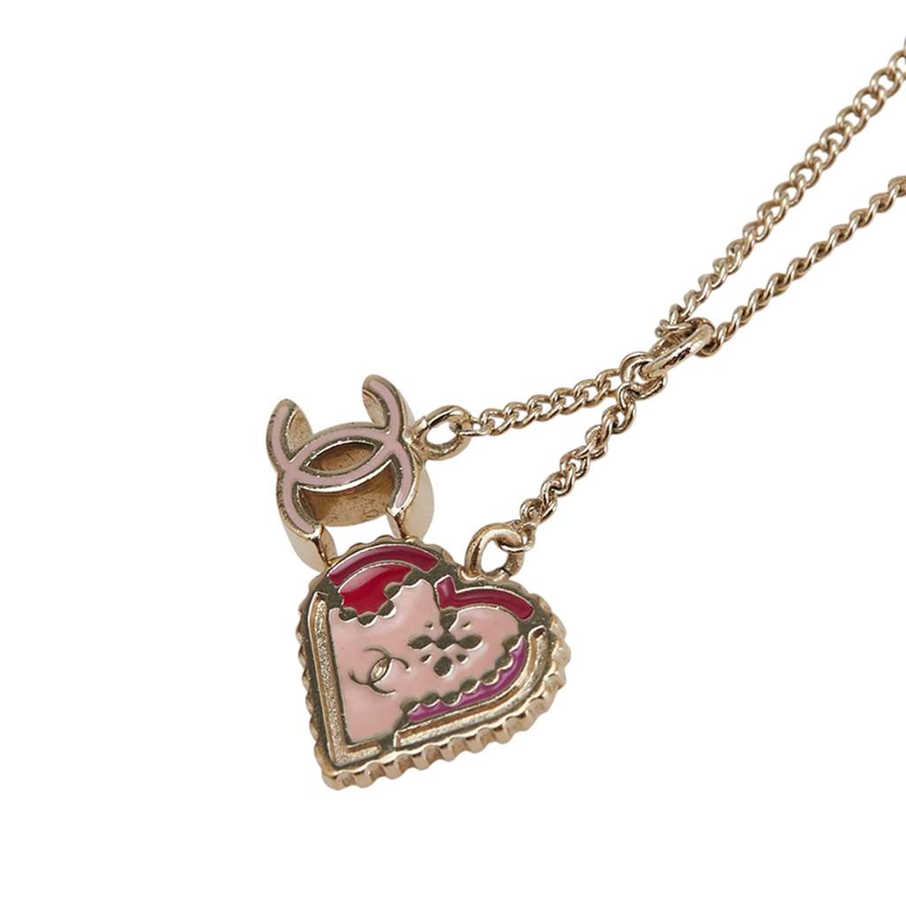 Chanel Gold Plated Enamel CC Heart Pendant Necklace - 2