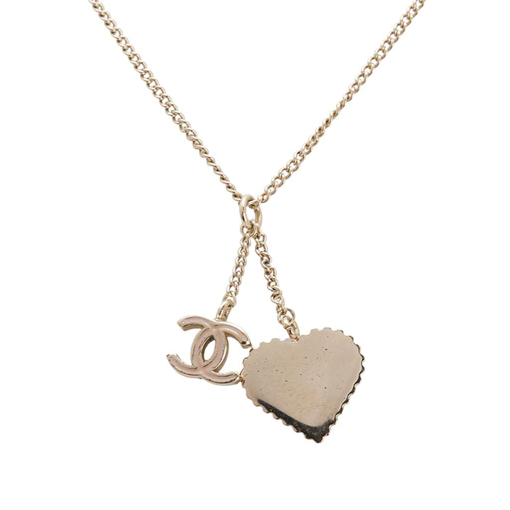 Chanel Gold Plated Enamel CC Heart Pendant Necklace - 3